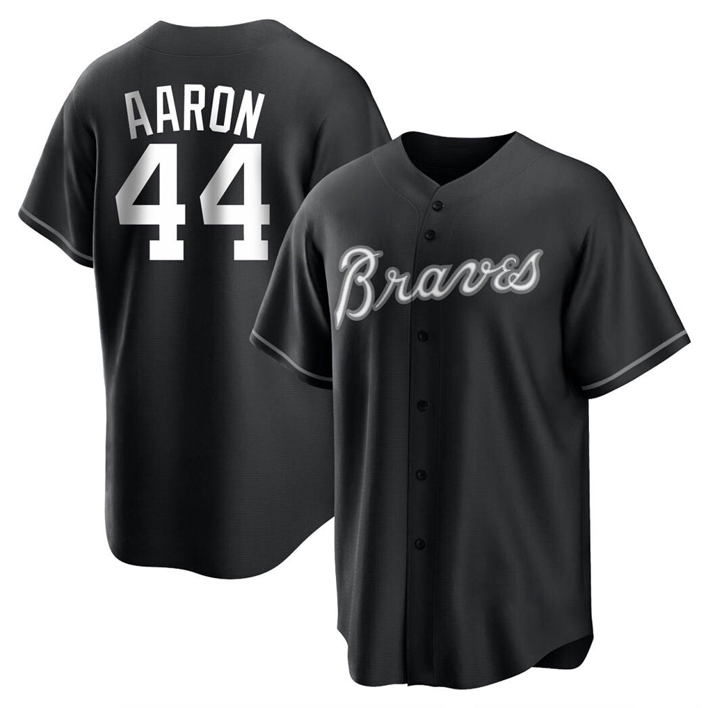 Atlanta Braves #44 Hank Aaron Player Black MIKSHPS Home Game Stitched Jerseys