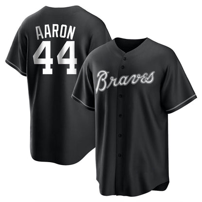 Atlanta Braves #44 Hank Aaron Player Black MIKSHPS Home Game Stitched Jerseys