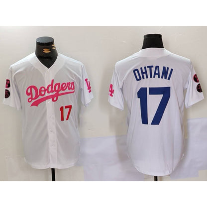 Los Angeles Dodgers #17 Shohei Ohtani White Pink MIKSHPS Vin & Kobe Patch Stitched Jerseys