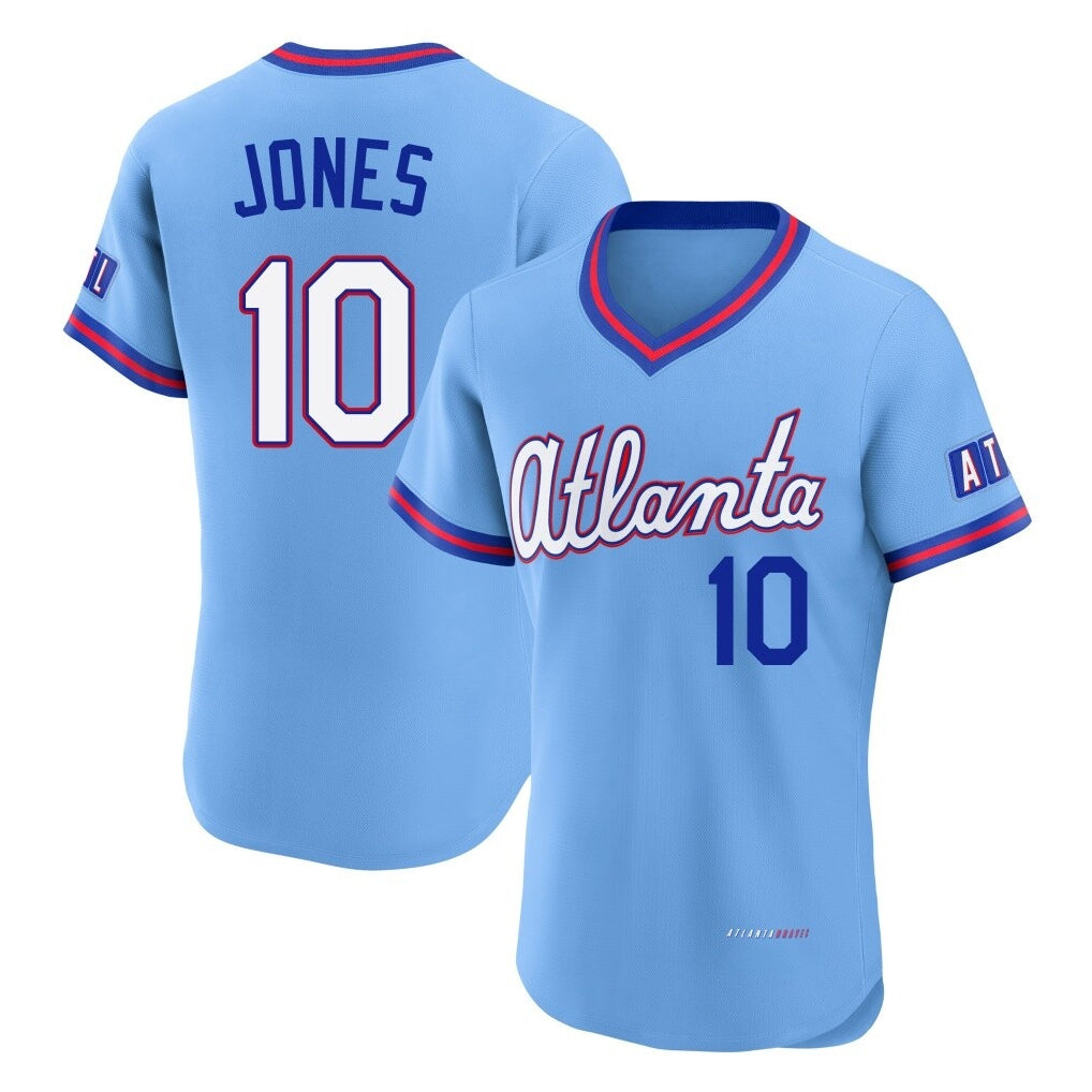 Atlanta Braves #10 Chipper Jones Player Powder Blue MIKSHPS 2026 City Connect T-shirt Limited Elite Home Game Stitched Jerseys