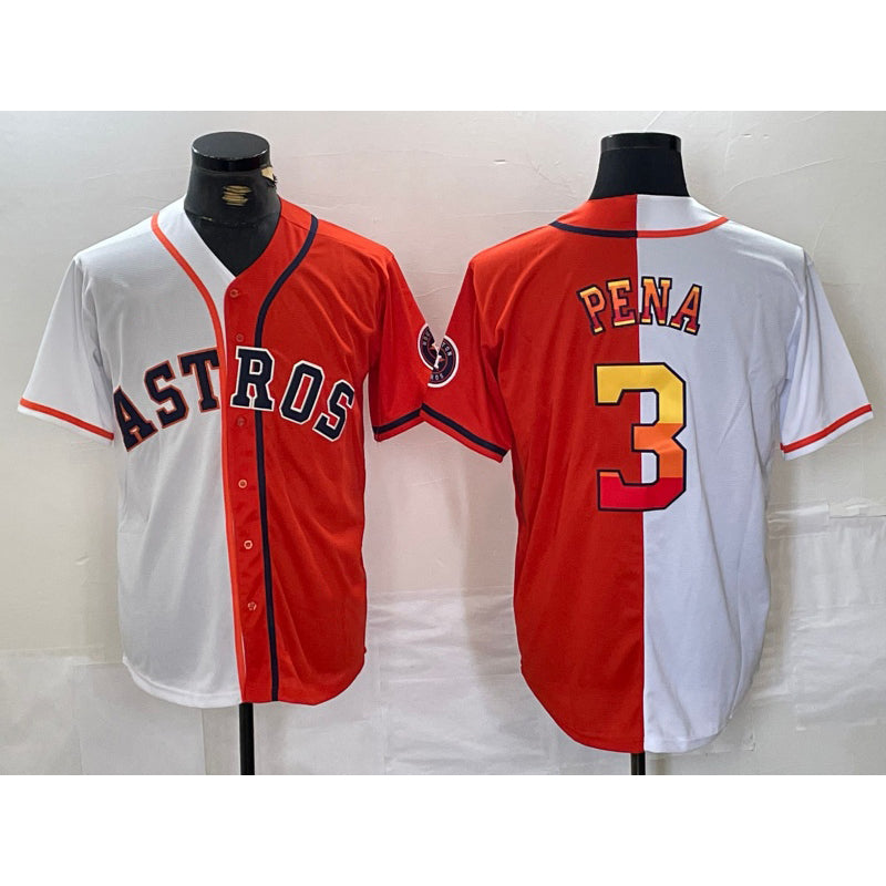 Houston Astros #3 Jeremy Pena White Orange MIKSHPS Split Stitched Jersey 2