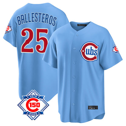 Chicago Cubs #25 Moises Ballesteros Player Light Blue MIKSHPS 150th Anniversary Home Game Stitched Jerseys