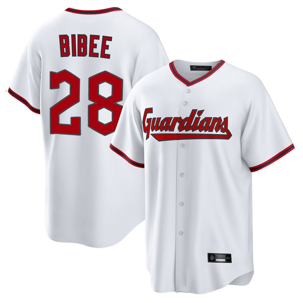 Cleveland Guardians #28 Tanner Bibee Player White MIKSHPS Game Home Stitched Jerseys