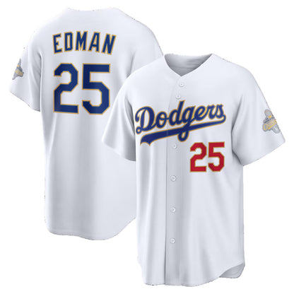 Los Angeles Dodgers #25 Tommy Edman White MIKSHPS 2026 Gold Collection Stadium Jersey