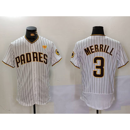 San Diego Padres #3 Jackson Merrill White MIKSHPS With PS Patch Stitched Flex Base Jersey 2