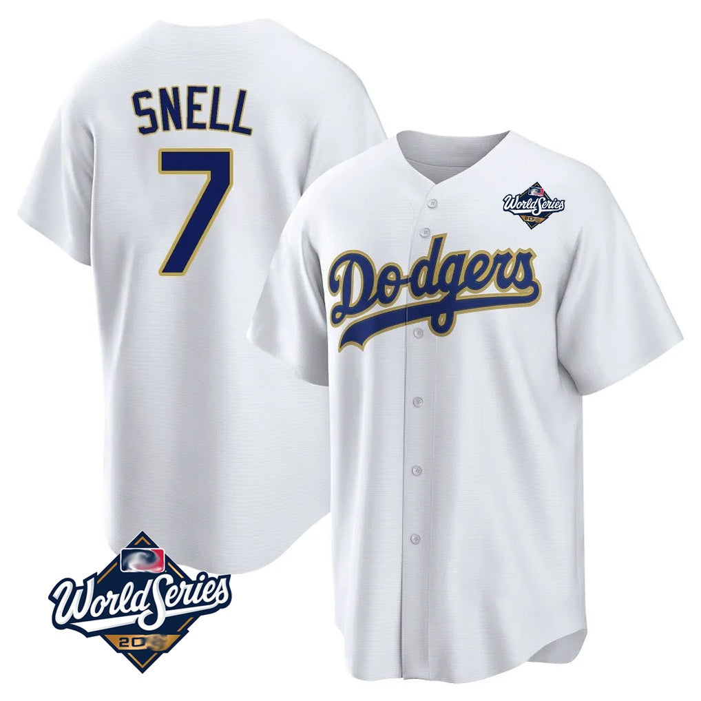 Los Angeles Dodgers #7 Blake Snell Player Gold White MIKSHPS World Series Home Game Stitched Jerseys