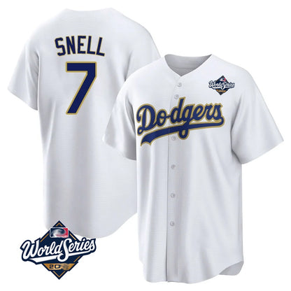 Los Angeles Dodgers #7 Blake Snell Player Gold White MIKSHPS World Series Home Game Stitched Jerseys