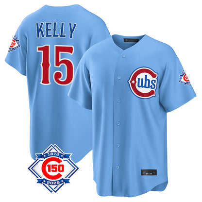Chicago Cubs #15 Carson Kelly Player Light Blue MIKSHPS 150th Anniversary Home Game Stitched Jerseys