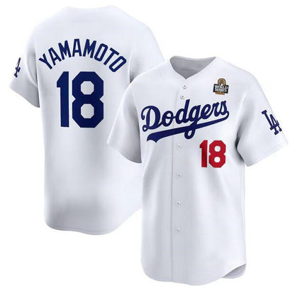 Los Angeles Dodgers #18 Yoshinobu Yamamoto White MIKSHPS 2024 World Series Home Limited Stitched Jersey