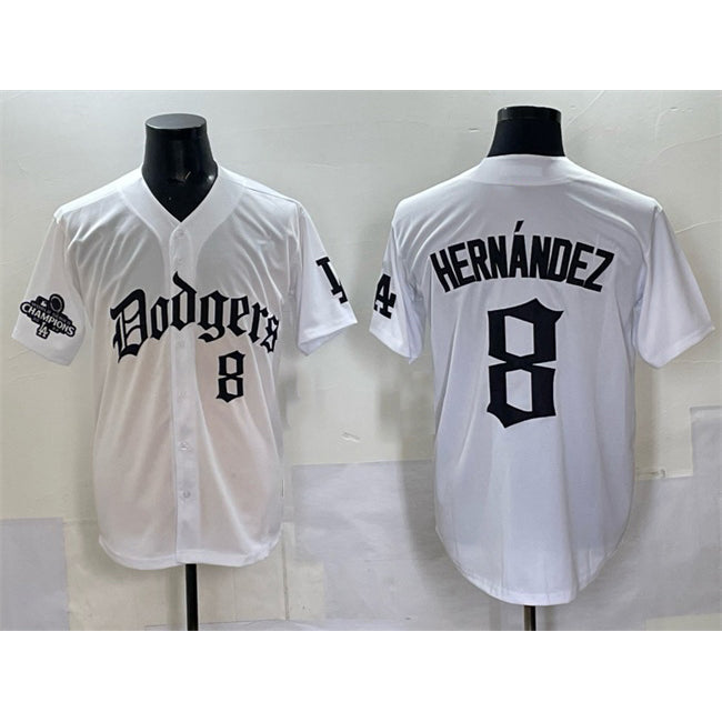 Los Angeles Dodgers #8 Enrique Hernandez White MIKSHPS 2025 LA Gothic Style With 2024 World Series Champions Patch Vapor Premier Limited Stitched Jersey