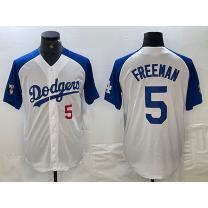 Los Angeles Dodgers #5 Freddie Freeman Number White Blue MIKSHPS Fashion Stitched Cool Base Limited Jerseys