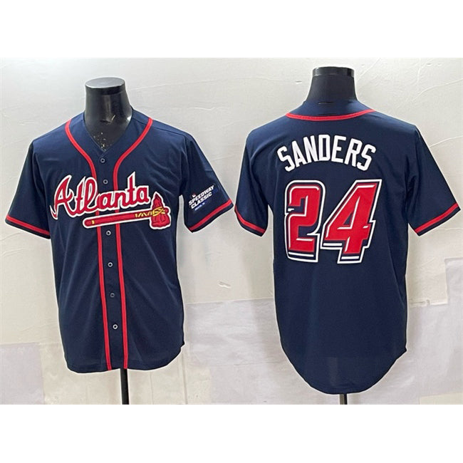 Atlanta Braves #24 Deion Sanders Navy MIKSHPS 2025 Speedway Classic Alternate Stitched Jersey