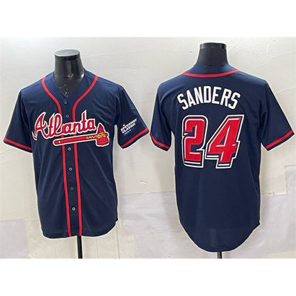 Atlanta Braves #24 Deion Sanders Navy MIKSHPS 2025 Speedway Classic Alternate Stitched Jersey