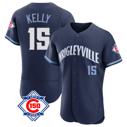 Chicago Cubs #15 Carson Kelly Player Navy MIKSHPS City Connect 150th Anniversary Limited Elite Home Stitched Jerseys