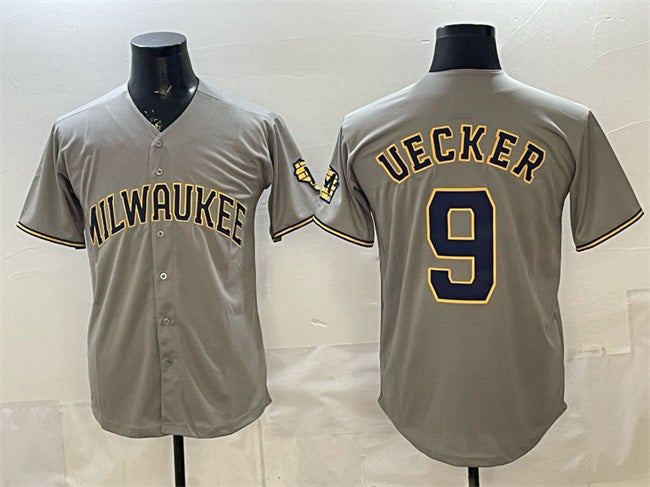 Milwaukee Brewers #9 Bob Uecker Grey MIKSHPS Home Limited Stitched Jersey
