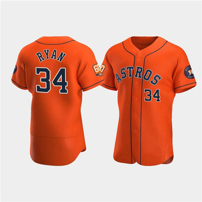Houston Astros #34 Nolan Ryan Orange MIKSHPS 60th Anniversary Flex Base Stitched Jersey
