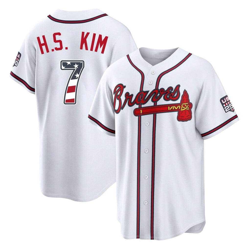 Atlanta Braves #7 Ha-Seong Kim Player White MIKSHPS USA 250 Fourth Of July Limited Home Game Stitched Jerseys