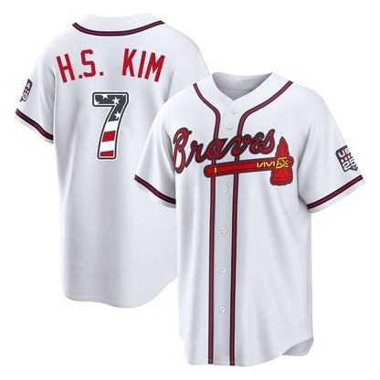 Atlanta Braves #7 Ha-Seong Kim Player White MIKSHPS USA 250 Fourth Of July Limited Home Game Stitched Jerseys