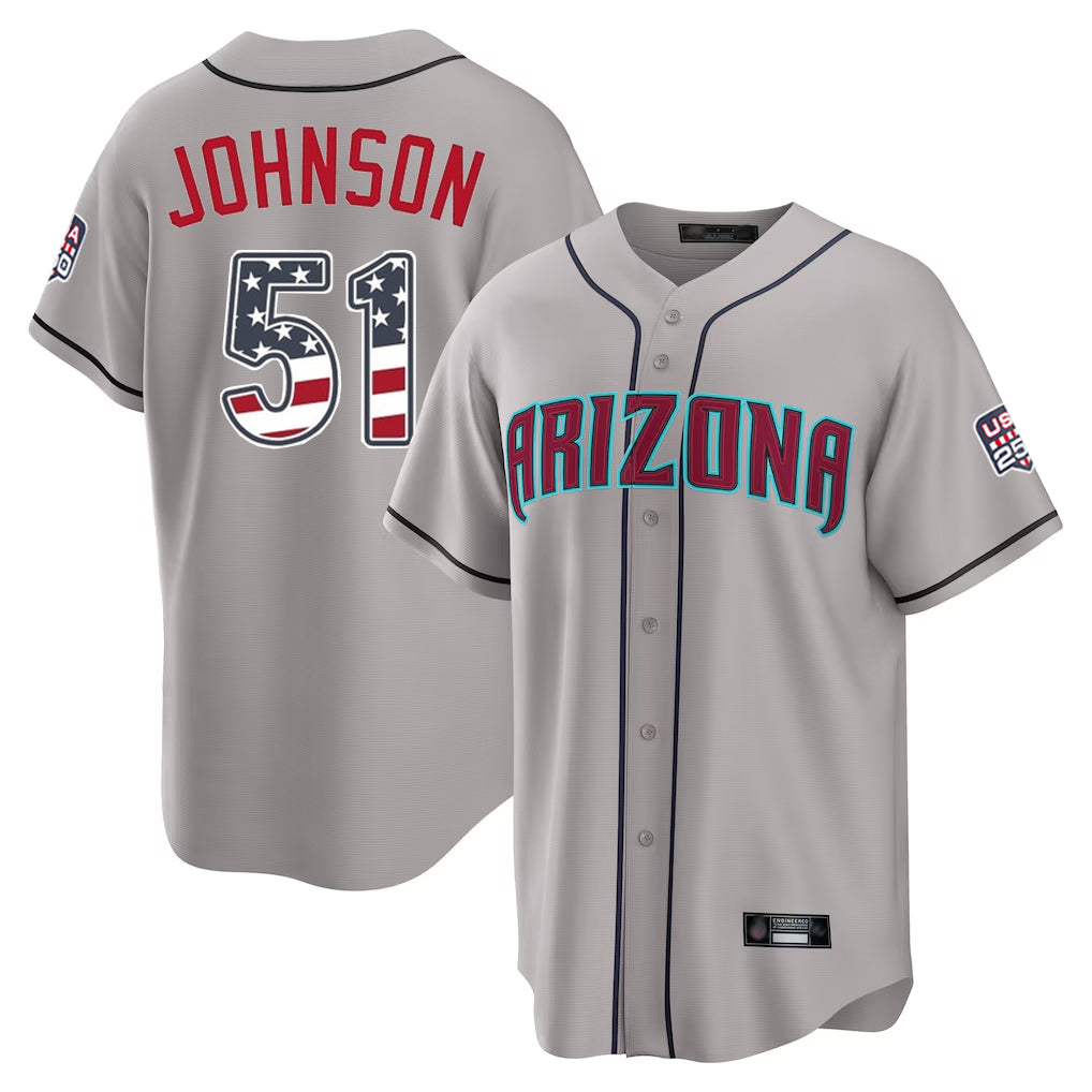 Arizona Diamondbacks #51 Randy Johnson Player Gray MIKSHPS USA 250 Fourth of July Home Game Stitched Jerseys