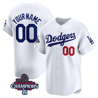 Custom Los Angeles Dodgers ACTIVE PLAYER White MIKSHPS 2024 World Series Champions Home Limited Stitched Jersey