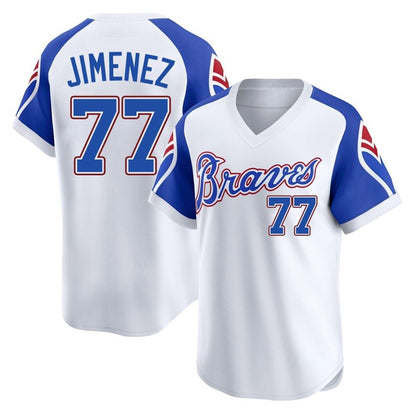 Atlanta Braves #77 Joe Jimenez Player White MIKSHPS Throwback Cooperstown Collection T-shirt Game Stitched Jerseys