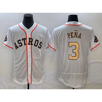 Houston Astros #3 Jeremy Pena 2023 White Gold MIKSHPS World Serise Champions Patch Flex Base Stitched Jersey