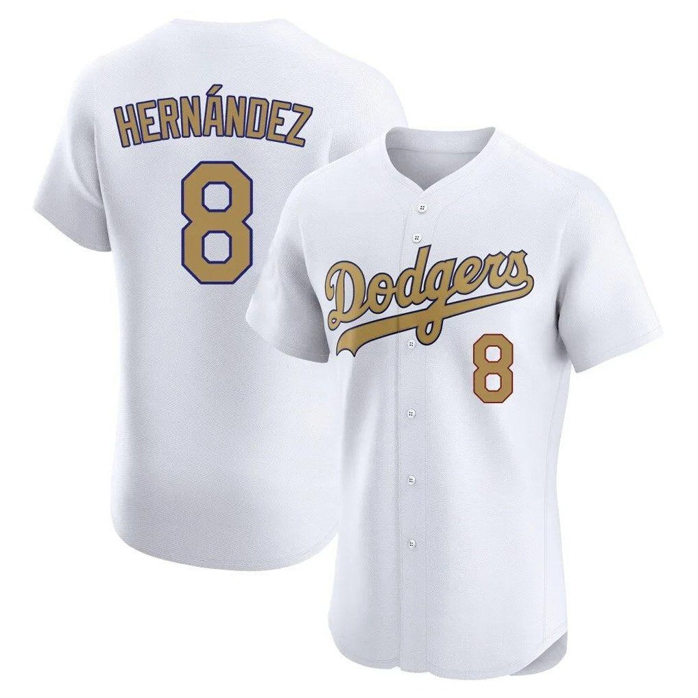 Los Angeles Dodgers #8 Enrique Hern¨¢ndez Player White Gold MIKSHPS Limited Elite Home Stitched Jerseys