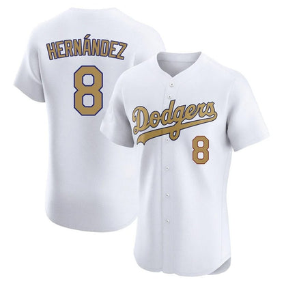 Los Angeles Dodgers #8 Enrique Hern¨¢ndez Player White Gold MIKSHPS Limited Elite Home Stitched Jerseys