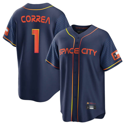Houston Astros #1 Carlos Correa Player Navy MIKSHPS City Connect Home Game Stitched Jerseys