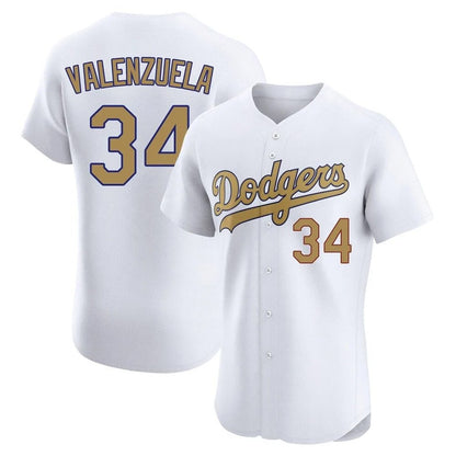 Los Angeles Dodgers #34 Fernando Valenzuela Player White Gold MIKSHPS Limited Elite Home Stitched Jerseys