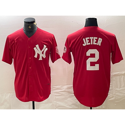 New York Yankees #2 Derek Jeter Red MIKSHPS Fashion Cool Base Jersey