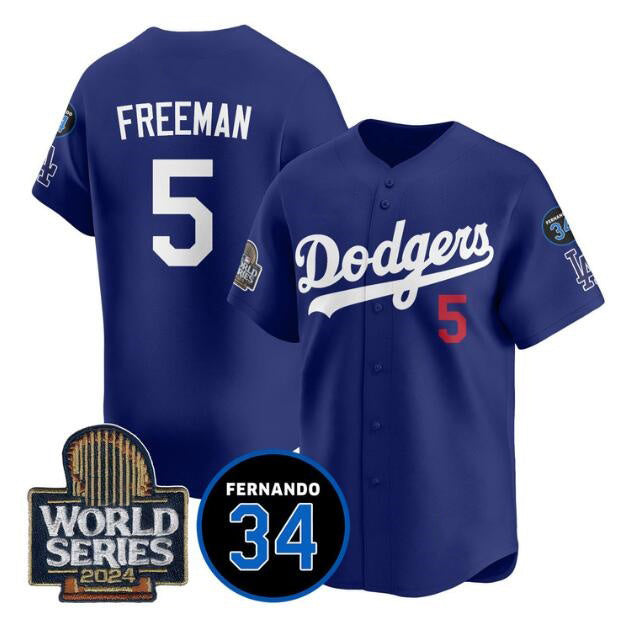 Los Angeles Dodgers #5 Freddie Freeman Royal MIKSHPS 2024 World Series With Fernando Memorial Patch Limited Stitched Jersey