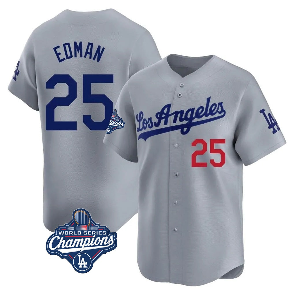 Los Angeles Dodgers #25 Tommy Edman Player Gray MIKSHPS World Series Meet Limited Home Stitched Jerseys