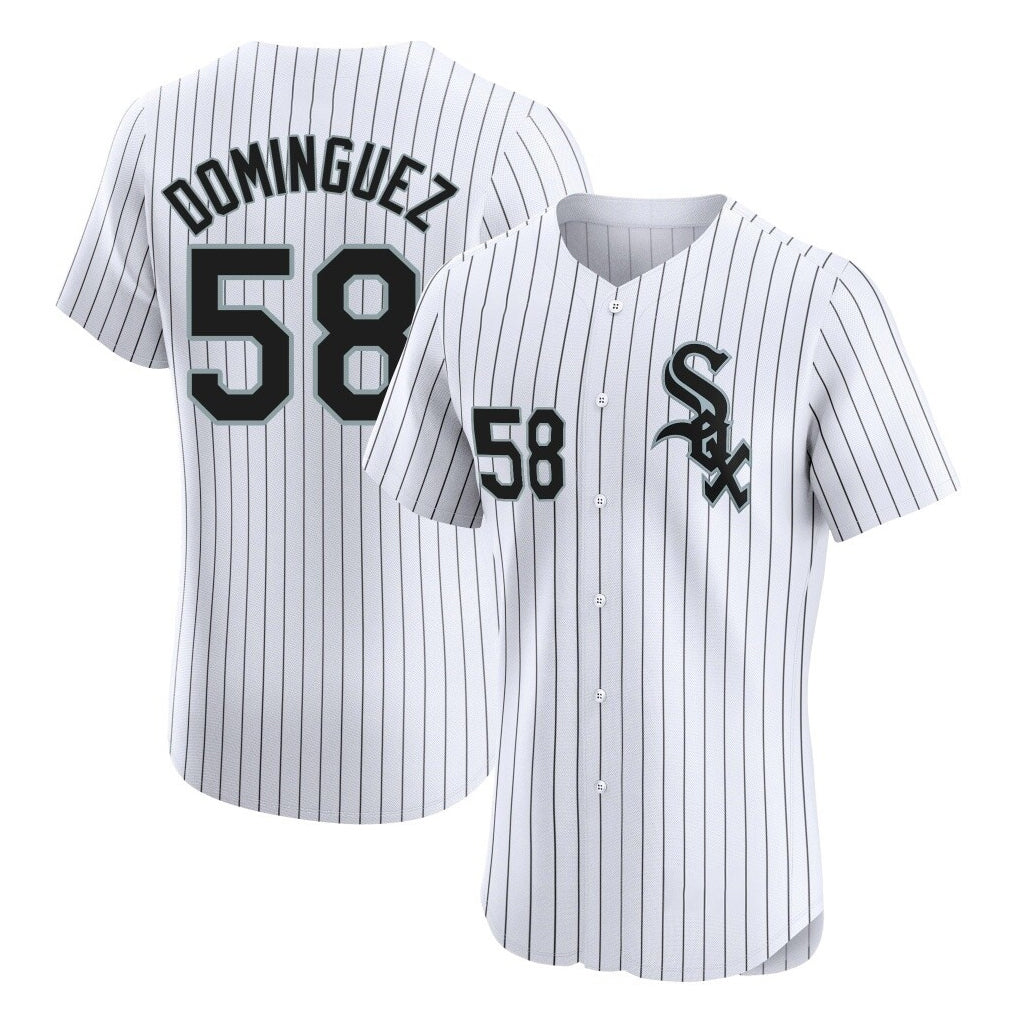 Chicago White Sox #58 Seranthony Dominguez Player White MIKSHPS Stripe Limited Elite Home Stitched Jerseys
