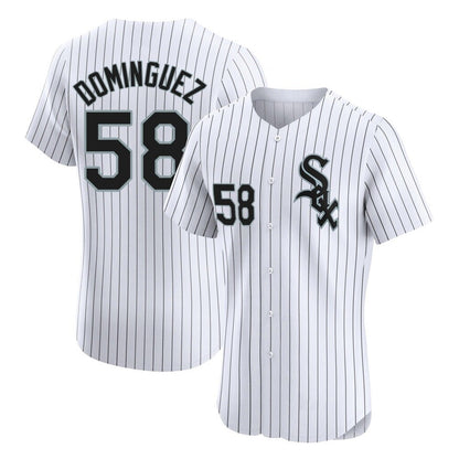 Chicago White Sox #58 Seranthony Dominguez Player White MIKSHPS Stripe Limited Elite Home Stitched Jerseys