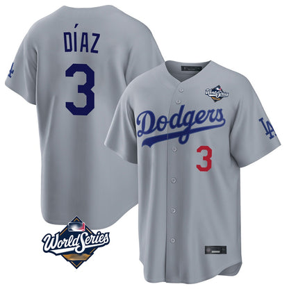 Los Angeles Dodgers #3 Edwin D¨ªaz Player Gray MIKSHPS World Series Game Home Stitched Jerseys