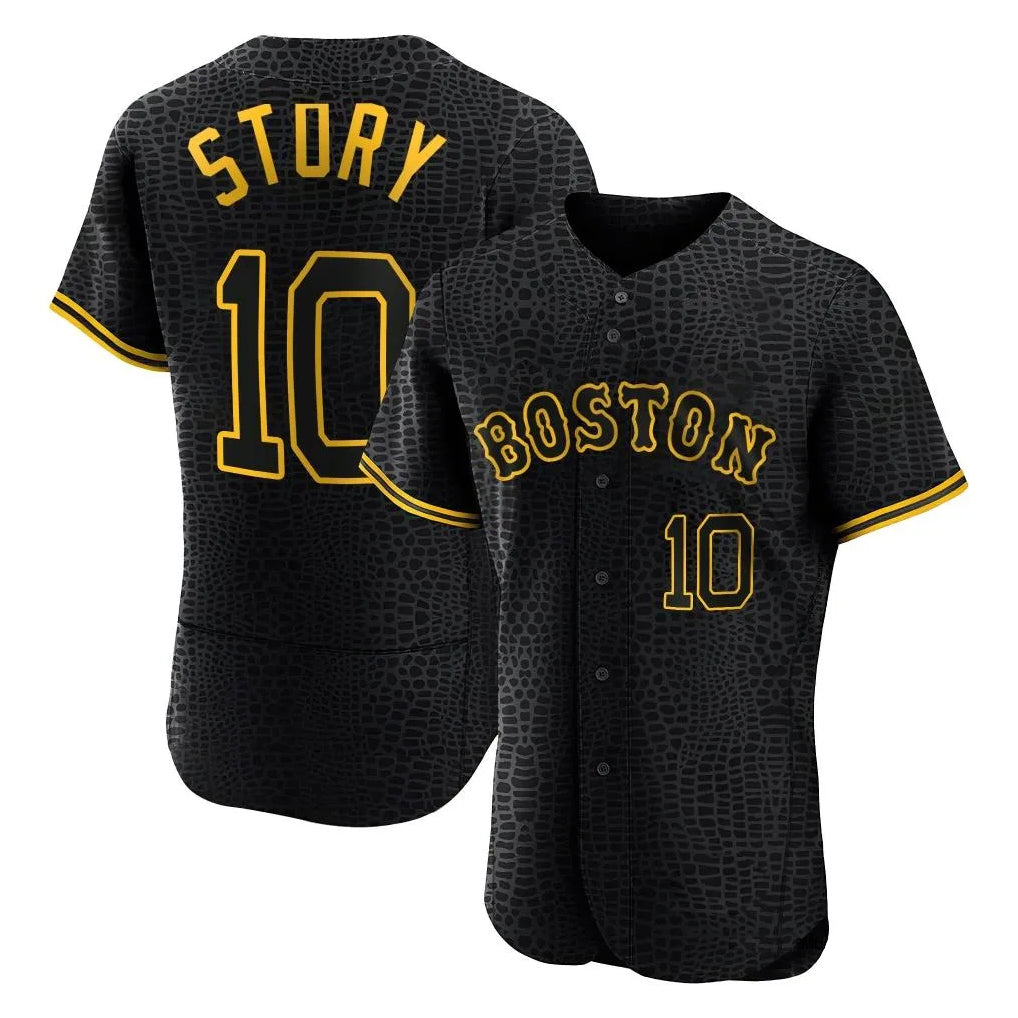 Boston Red Sox #10 Trevor Story Player Black MIKSHPS Snake Skin City Limited Elite Home Stitched Jerseys