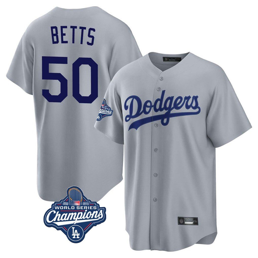 Los Angeles Dodgers #50 Mookie Betts Player Gray MIKSHPS World Series Meet Game Stitched Jerseys