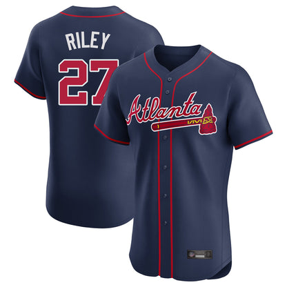 Atlanta Braves #27 Austin Riley Player Navy MIKSHPS Limited Elite Home Game Stitched Jerseys