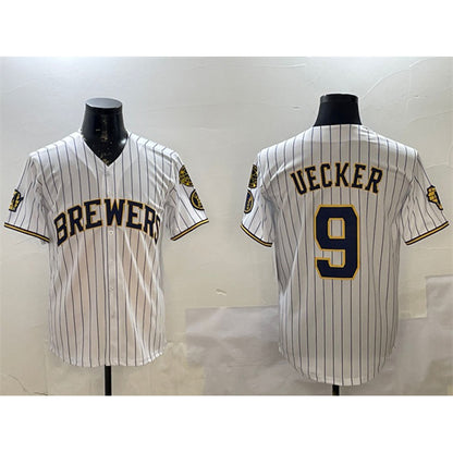 Milwaukee Brewers #9 Bob Uecker White MIKSHPS With Home Patch Limited Stitched Jersey