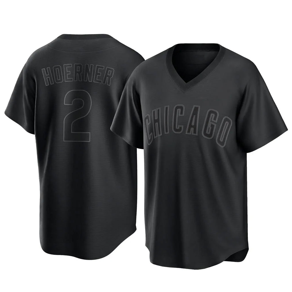 Chicago Cubs #2 Nico Hoerner Player Black MIKSHPS T-shirt Home Game Stitched Jerseys