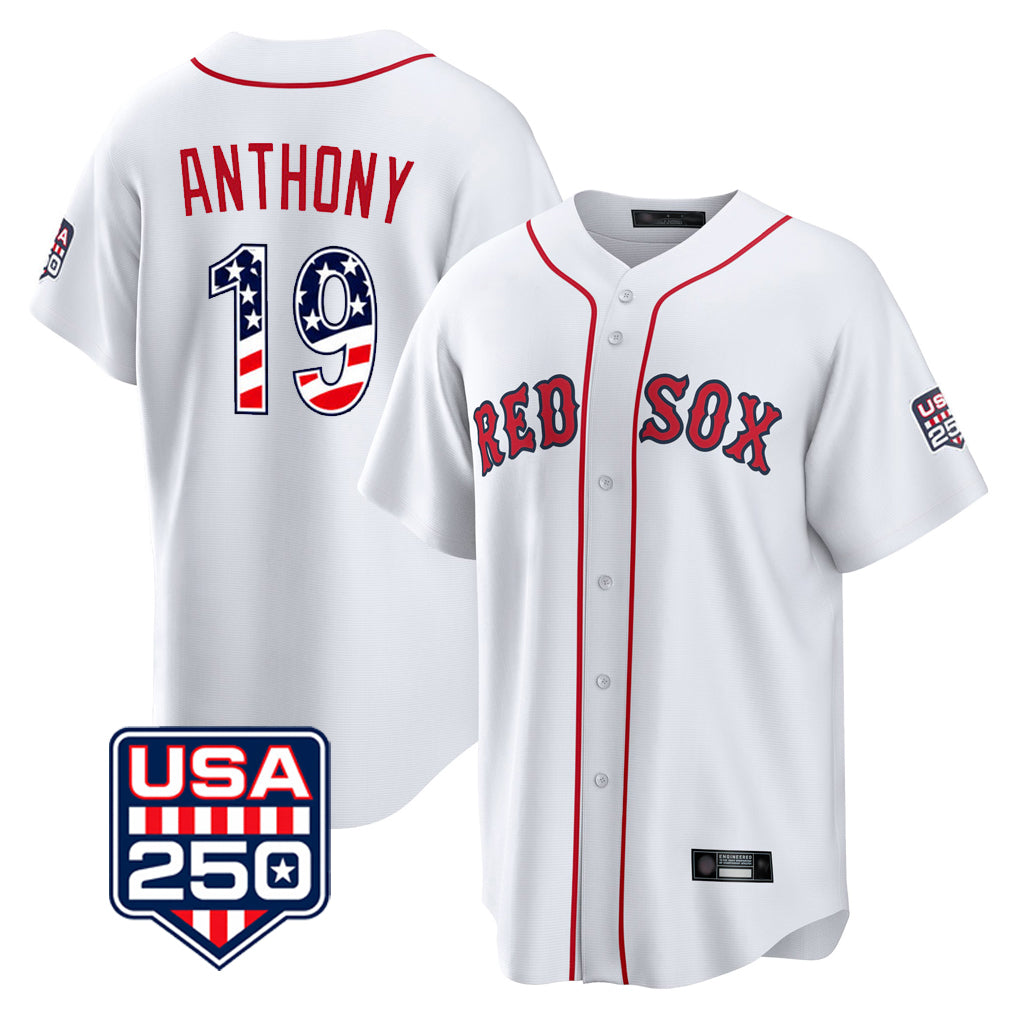 Boston Red Sox #19 Roman Anthony Player White MIKSHPS USA 250 Fourth of July Home Game Stitched Jerseys