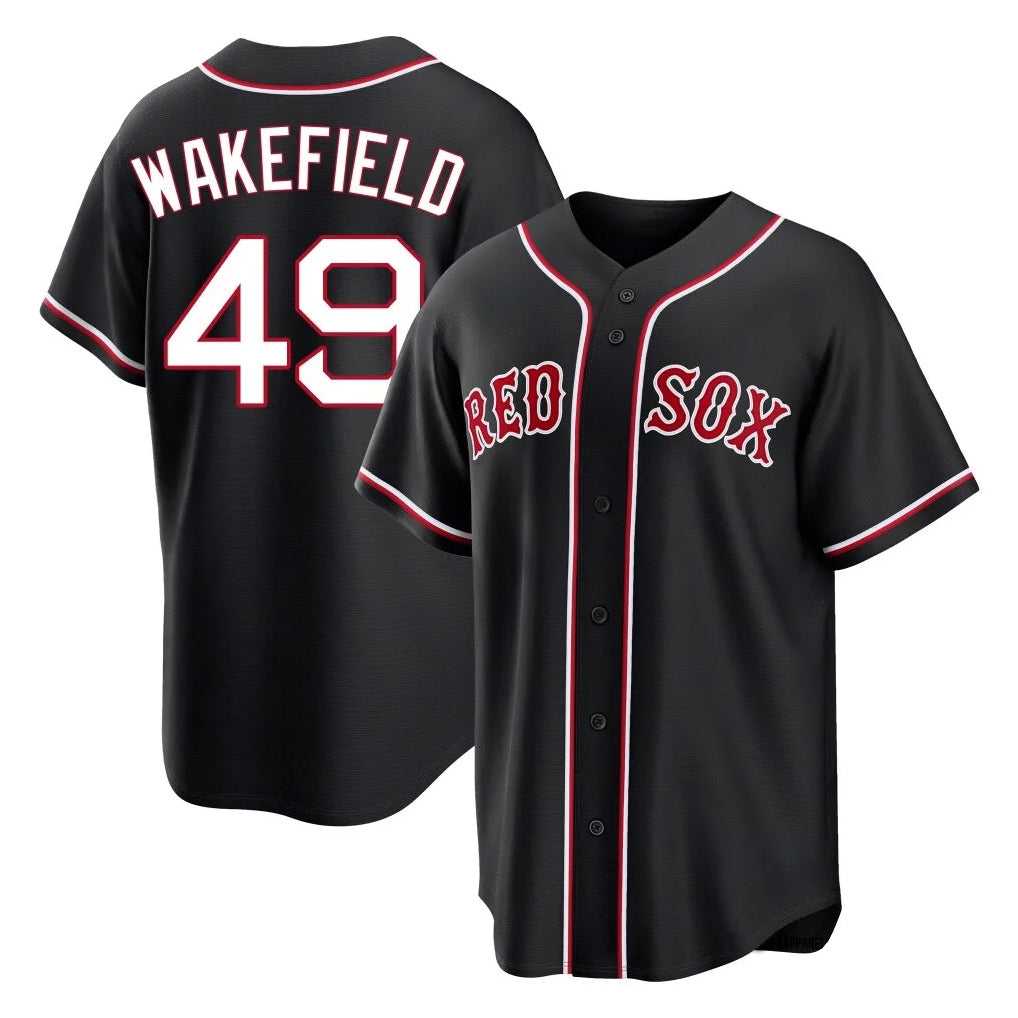 Boston Red Sox #49 Tim Wakefield Player Black MIKSHPS Out Home Game Stitched Jerseys