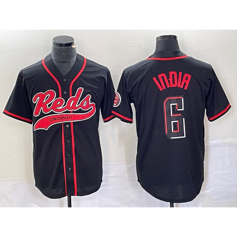 Cincinnati Reds #6 Jonathan India Black MIKSHPS 2023 City Connect With Patch Stitched Jersey