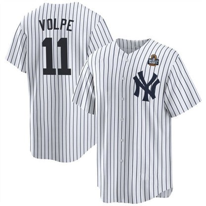 New York Yankees #11 Anthony Volpe White MIKSHPS 2024 World Series With Name Cool Base Stitched Jersey