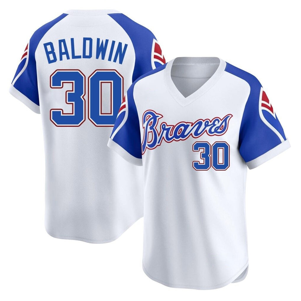 Atlanta Braves #30 Drake Baldwin Player White MIKSHPS Throwback Cooperstown Collection T-shirt Game Stitched Jerseys