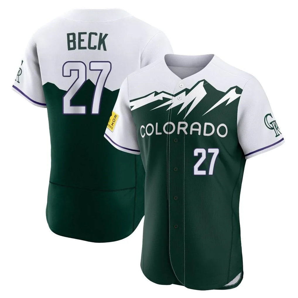Colorado Rockies #27 Jordan Beck Player Green MIKSHPS City Connect Limited Elite Home Stitched Jerseys