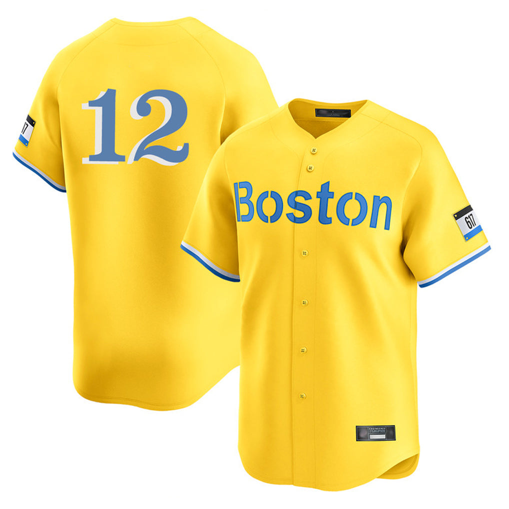 Boston Red Sox #12 Connor Wong Player Yellow MIKSHPS Limited Home Game Stitched Jerseys1