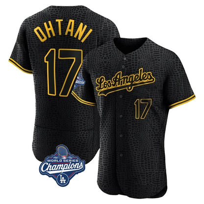 Los Angeles Dodgers #17 Shohei Ohtani Player Black MIKSHPS World Series Meet Snake Skin City Limited Elite Home Stitched Jerseys