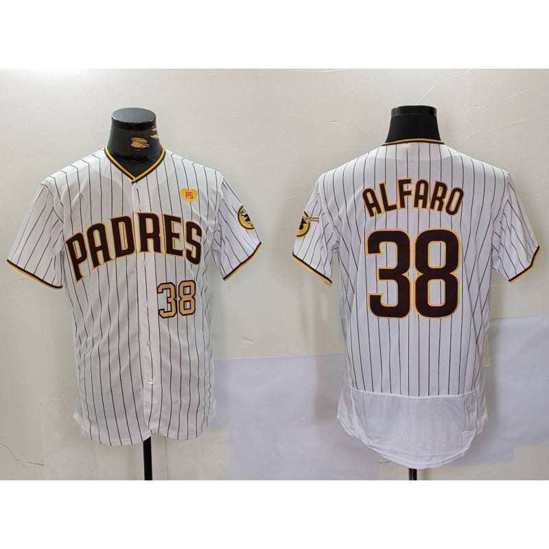San Diego Padres #38 Jorge Alfaro White MIKSHPS With PS Patch Stitched Flex Base Jerseys